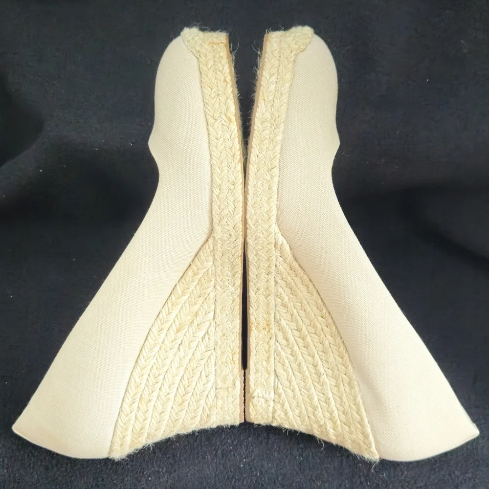 J. Crew Canvas Beige/Cream Espadrille Wedge Pumps - Size 10.5